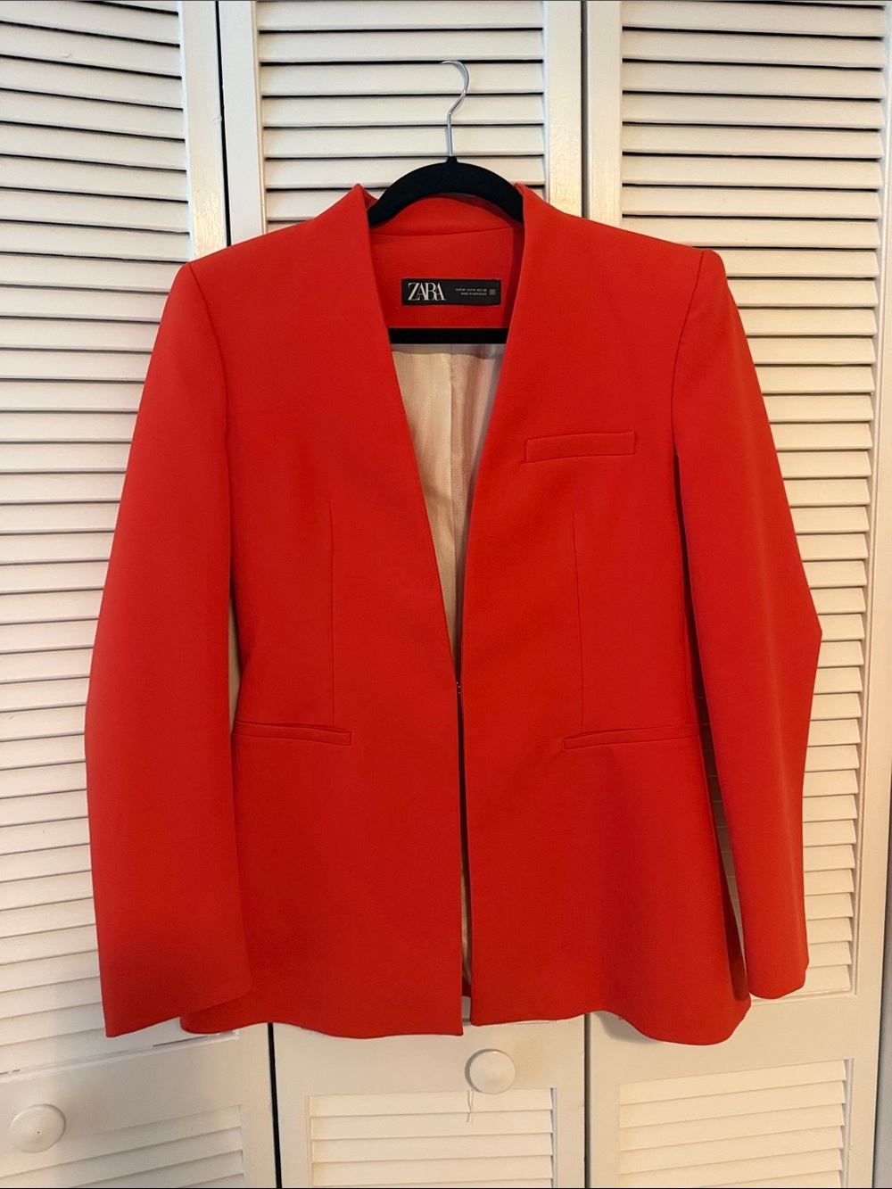 Zara Bright Red Open Collar Blazer